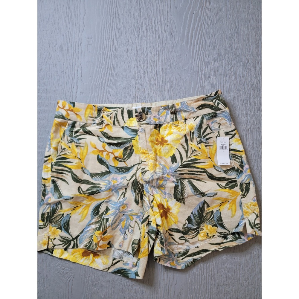 ♡Old Navy Shorts Womens 2 Mid-Rise Tropical Floral Linen Blend Beige New